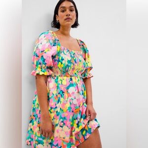 NWT Gap Puff Sleeve Linen Blend Floral Mini Dress Size L